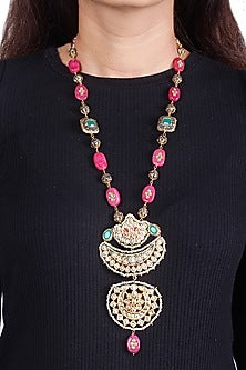Two Tone Finish Semi Precious Stone Long Necklace