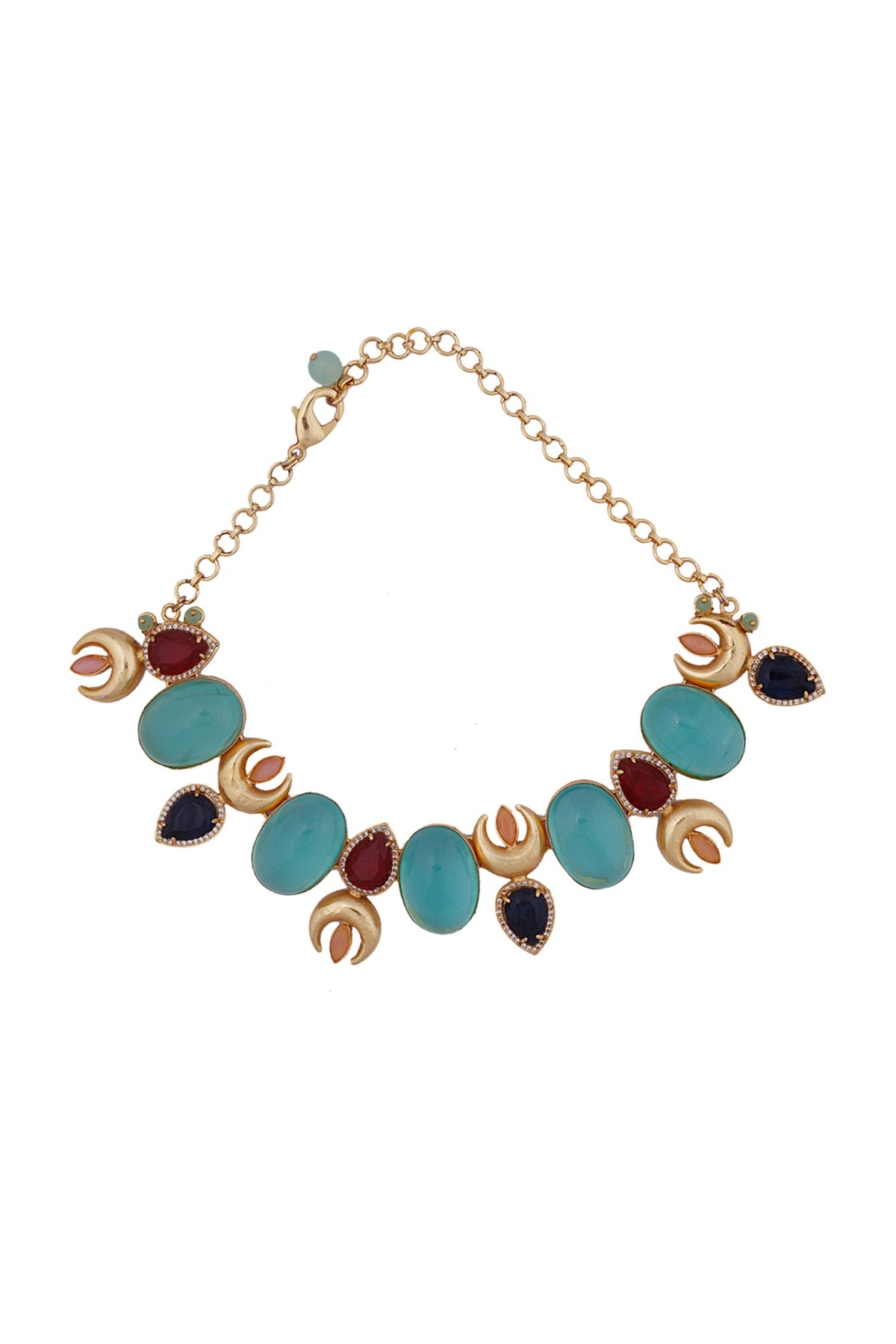 Gold Finish Necklace With Semi Precious Stones
