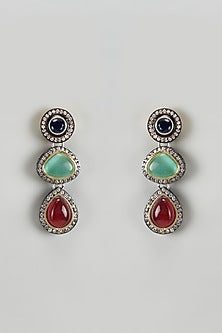 Two Tone Finish Multi-Colored Semi-Precious Stone Dangler Earrings