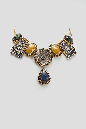 Two Tone Finish Semi-Precious Stone Necklace