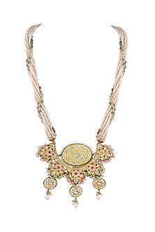 Gold Finish Kundan & Faux Pearls Mala Necklace