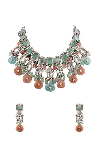 White Finish Kundan Choker Necklace Set