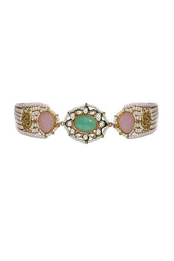 Gold Finish Semi-Precious Stone Choker Necklace