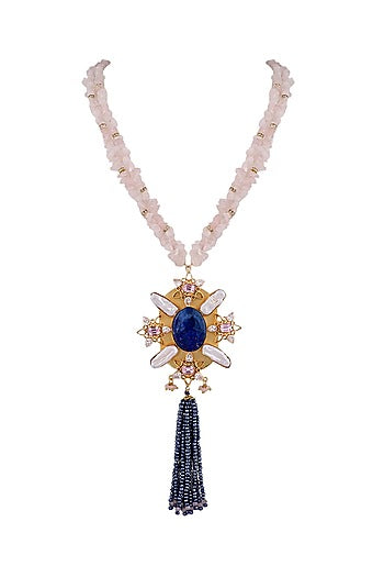 Gold Finish Semi-Precious Stone & Crystal Beaded Necklace