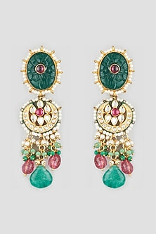 Gold Finish Dyed Jade Earrings