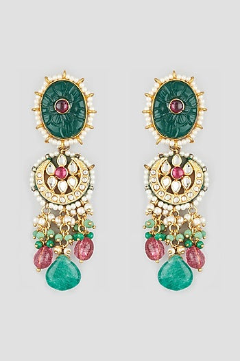 Gold Finish Dyed Jade Earrings