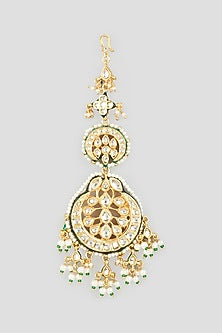 Gold Finish Kundan Polki Meenkari Maangtikka
