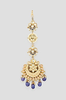 Gold Finish Kundan Polki & Purple Beaded Maangtikka