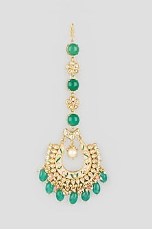 Gold Finish Green Beaded Maangtikka