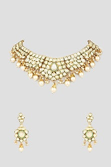 Gold Finish Kundan Polki Necklace Set