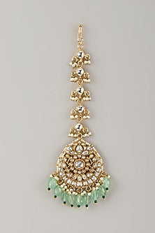 Gold Finish Kundan Polki & Green Stone Maangtikka