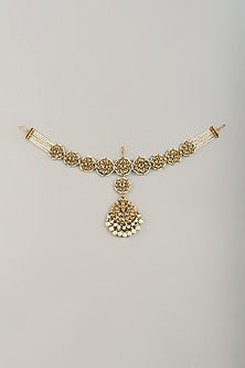 Gold Finish Kundan Polki & White Stone Mathapatti