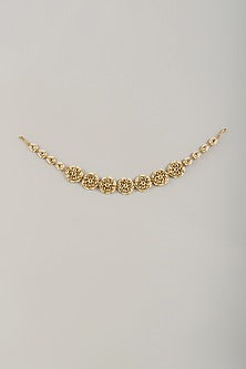 Gold Finish Kundan Polki & White Stone Mathapatti