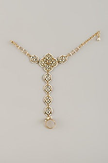 Gold Finish Kundan Polki & White Stone Hand Harness