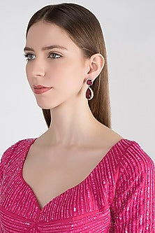 White Finish Ruby Cocktail Drop Earrings