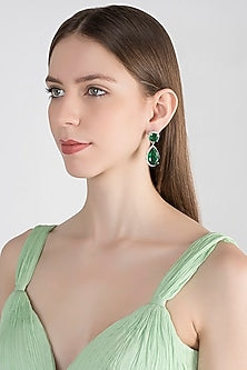 White Finish Emerald & White Sapphire Earrings