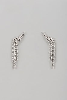 White Rhodium Finish Sapphire Earcuffs In Sterling Silver