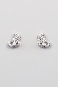 White Finish Zircon Stud Earrings In Sterling Silver