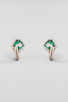 Rose Gold Finish Green Synthetic Stone Stud Earrings