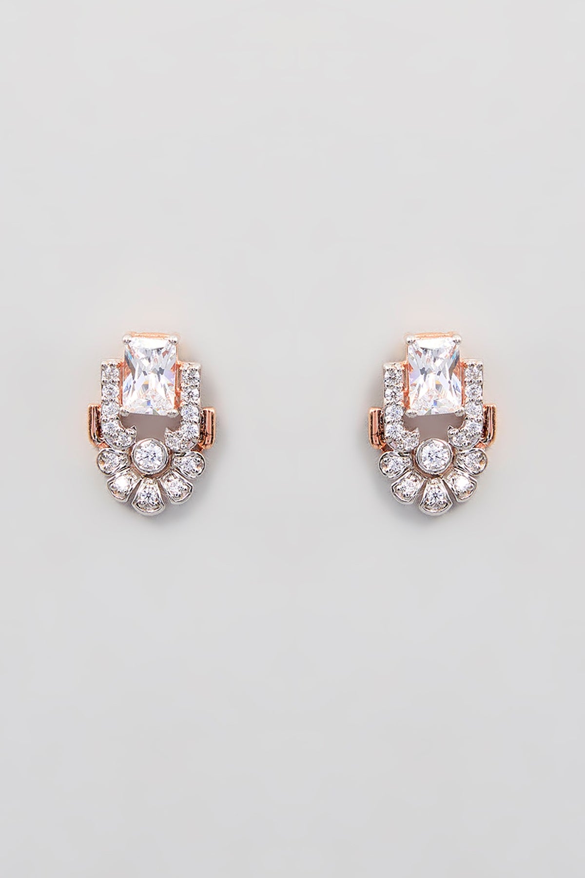 White Finish Zircon Stud Earrings In Sterling Silver