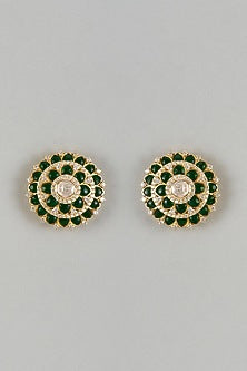 Gold Finish Moissanite Polki Stud Earrings In Sterling Silver