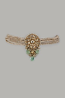 Gold Finish Moissanite Polki Choker Necklace In Sterling Silver