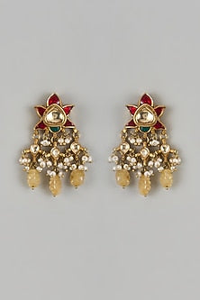 Gold Finish Yellow Moissanite Polki Dangler Earrings In Sterling Silver