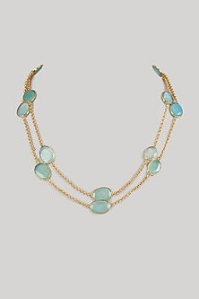 Gold Finish Aqua Onyx Handcrafted Long Necklace