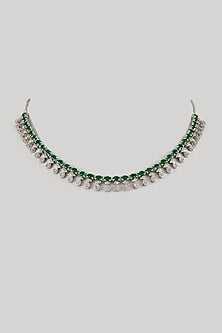 White Finish Zircon & Green Stone Handcrafted Necklace