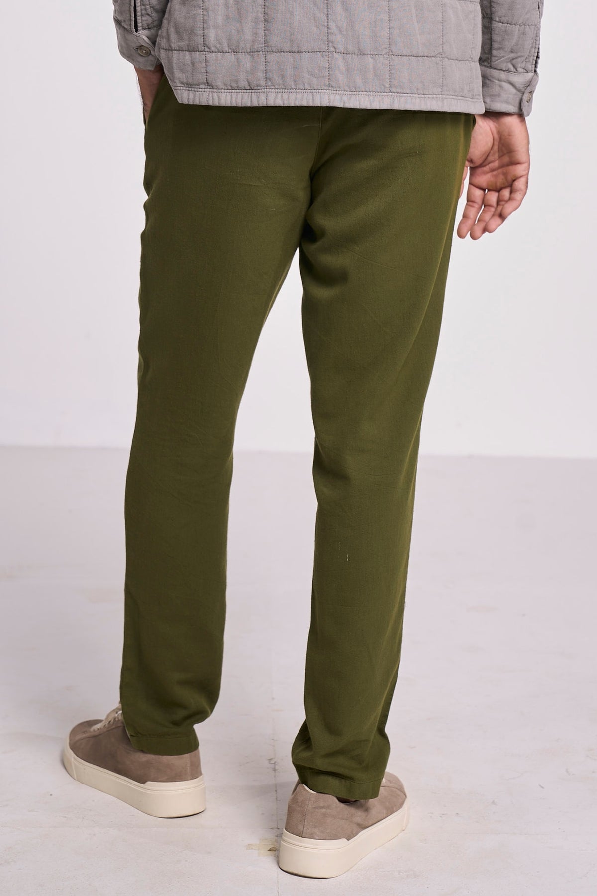 Olive Linen Handspun Drawstring Pants