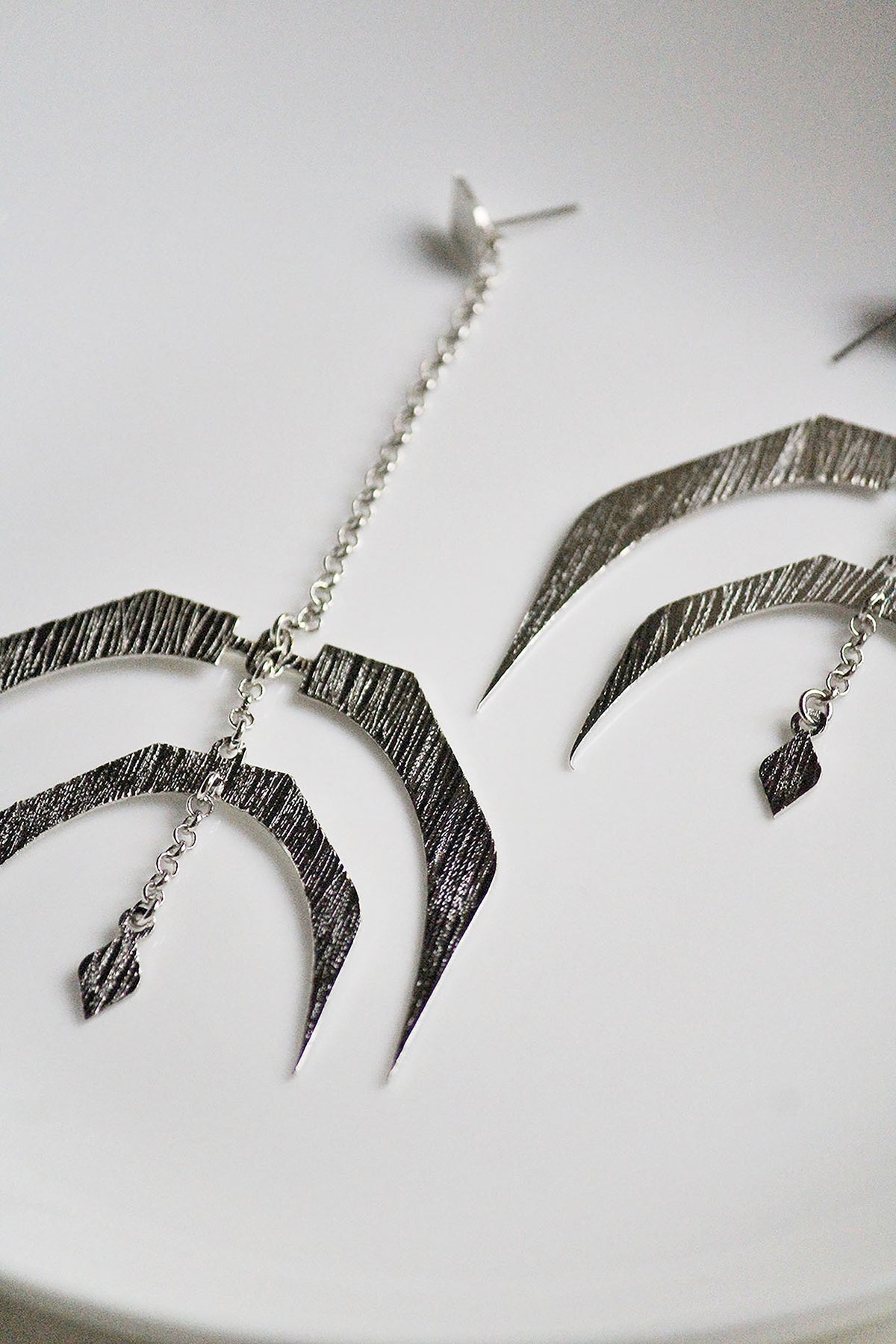 Silver Finish Handcrafted Textured Dangler Earrings