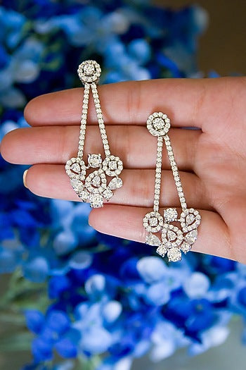 White Finish Dangler Earrings In Sterling Silver