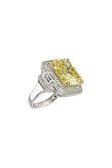 White Finish Yellow Cubic Zirconia Ring In Sterling Silver