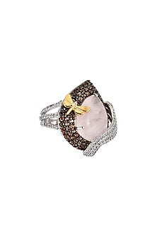 White Finish Two-Tone Cubic Zirconia Ring In Sterling Silver