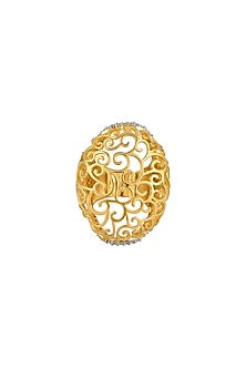 Gold Finish Ring In Sterling Silver With Cubic Zirconias