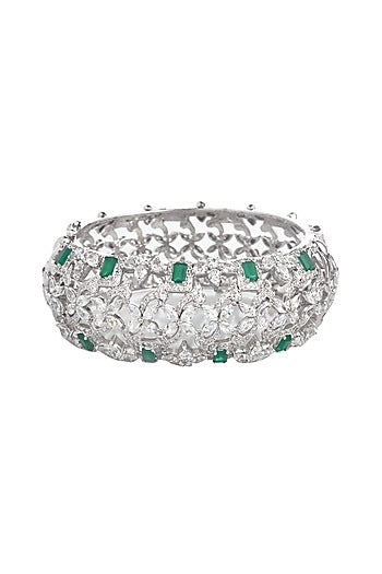 White Finish Green Onyx Bracelet
