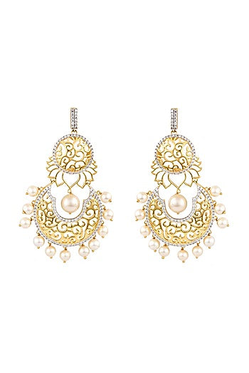 Gold Finish Cubic Zirconia Dangler Earrings In 92.5 Sterling Silver
