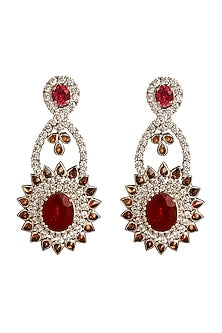 White Rhodium Finish Hydro Ruby Dangler Earrings