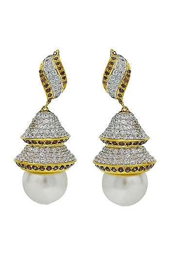 White Finish Pearl Dangler Earrings