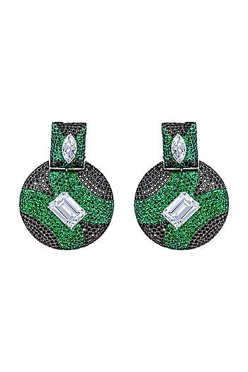 White Finish Swarovski Dangler Earrings In Sterling Silver