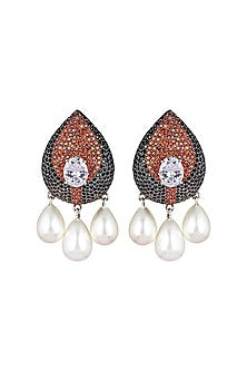 White Rhodium Finish Cubic Zirconia & Crystal Dangler Earrings In Sterling Silver