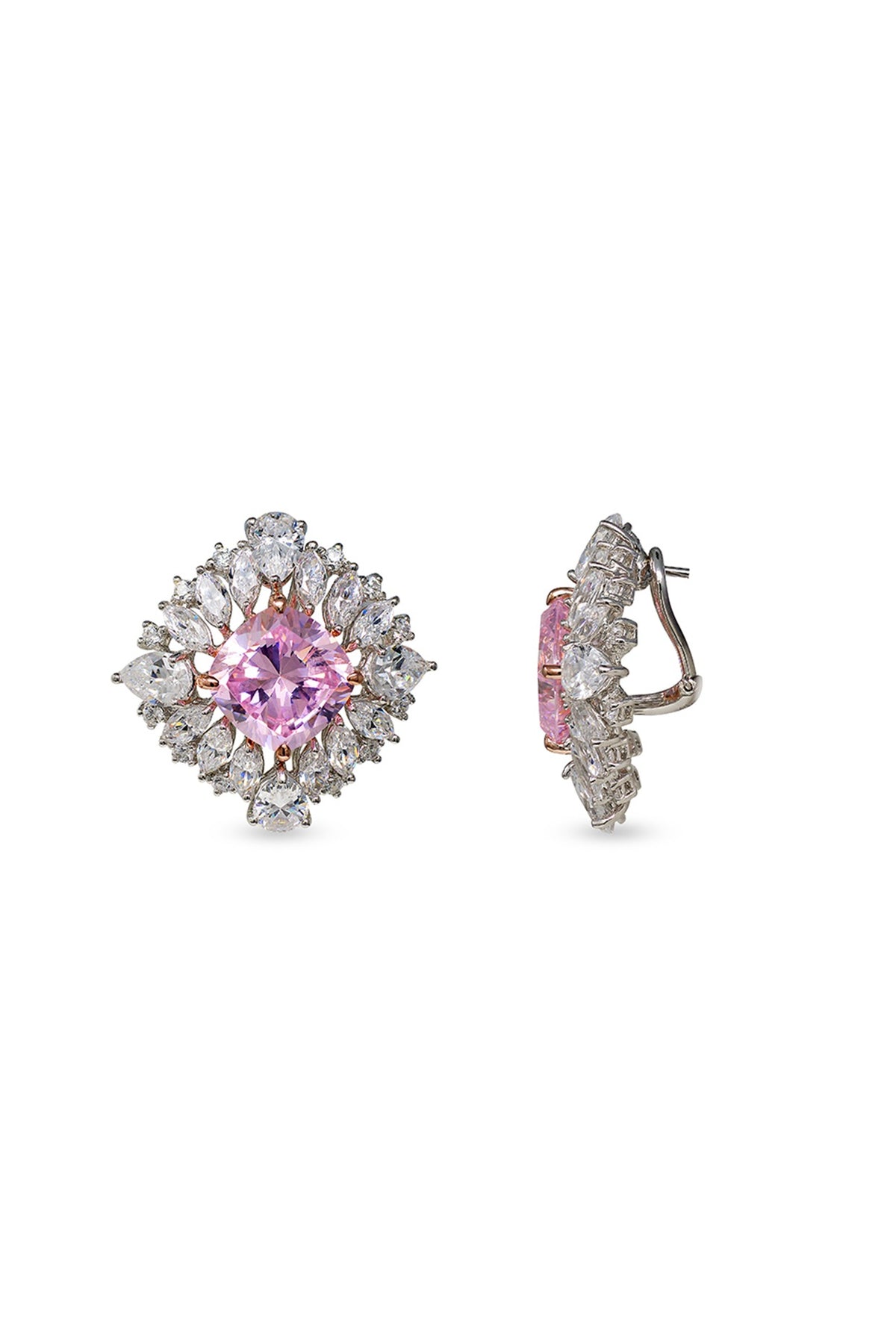 White Finish Cubic Zirconia Stud Earrings In Sterling Silver