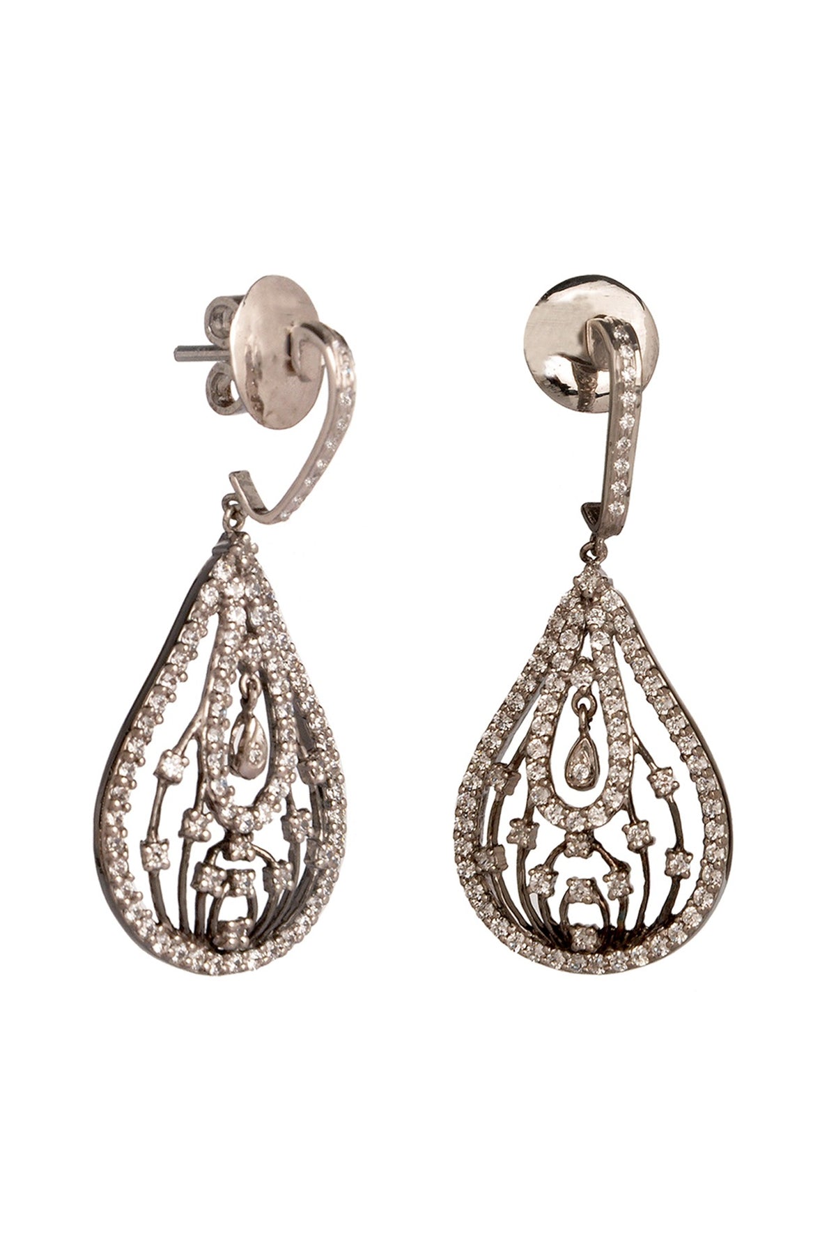 Two Tone Finish Cubic Zirconia Dangler Earrings