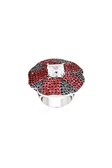 White Finish Cubic Zirconia & Ruby Ring In Sterling Silver