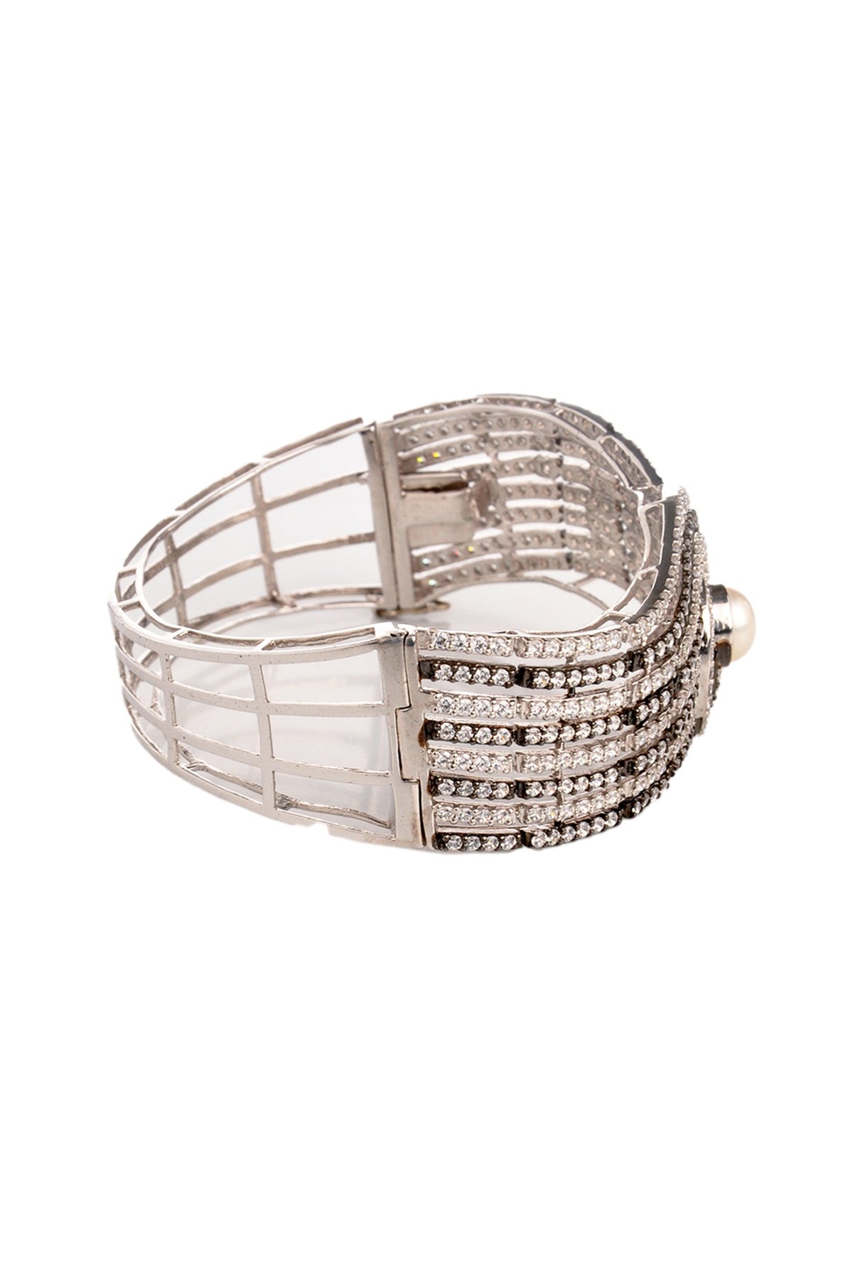 White Finish Cubic Zirconia & Pearl Bracelet