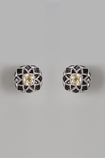 White Finish Crystal Stud Earrings