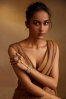 Gold Plated Swarovski & Pearl Hathphool In Sterling Silver