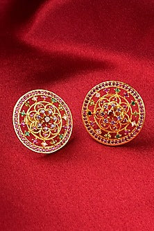 Gold Plated Lab Created Stone & Zircon Stud Earrings