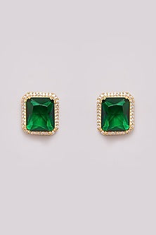 Gold Plated Emerald Stone & Zircon Pendant Necklace Set