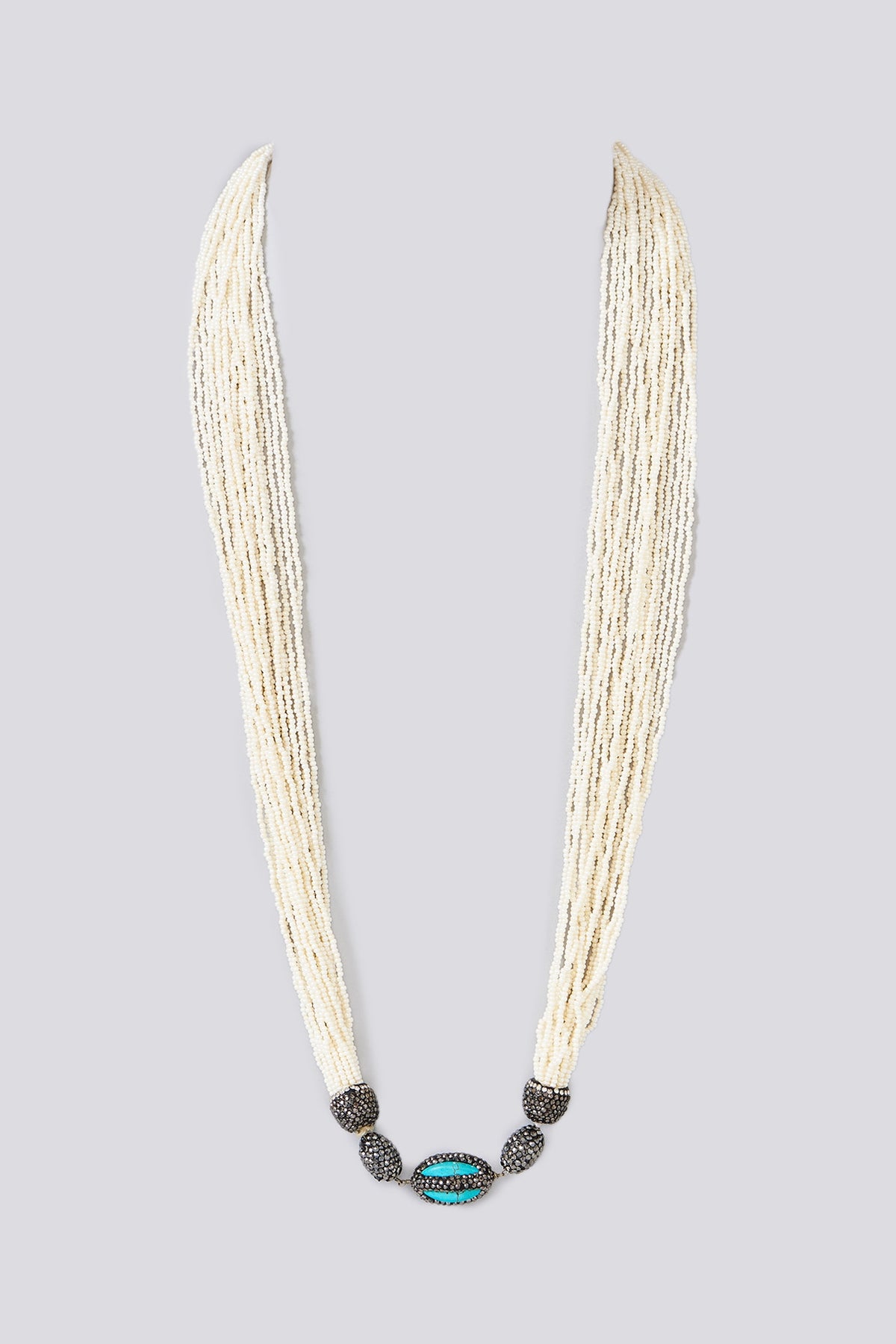 Two-Tone Finish Semi-Precious Stone & Beaded Necklace